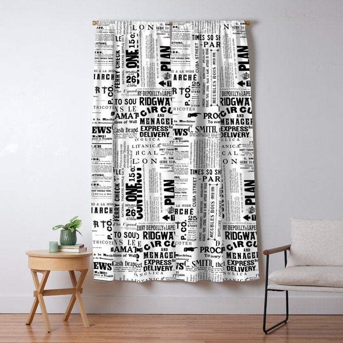 Vintage Typography And Headline Mix Black And White Window Curtain Gallery Image 5