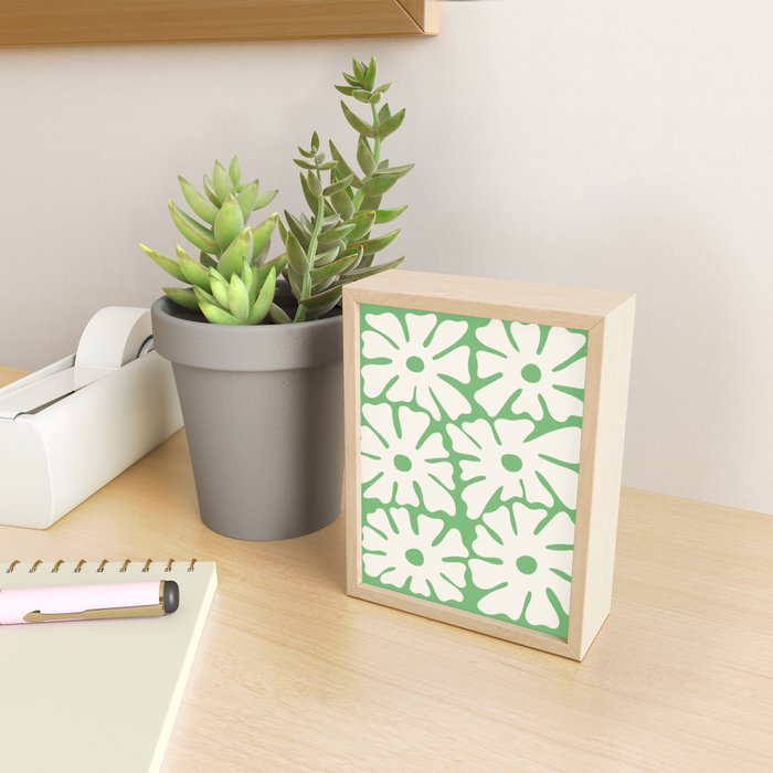 Mid-Century Flowers in Green & White Mini Art Print Gallery Image 2