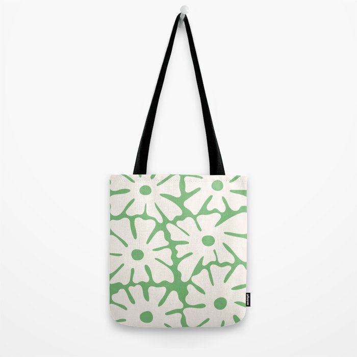 Mid-Century Flowers in Green & White Tote Bag Gallery Image 2