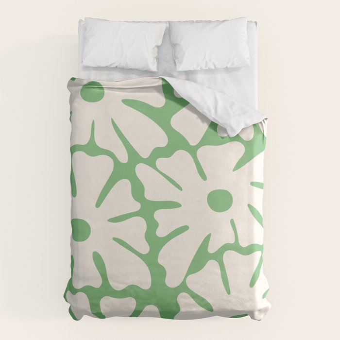 Mid-Century Flowers in Green & White Duvet Cover Gallery Image 6