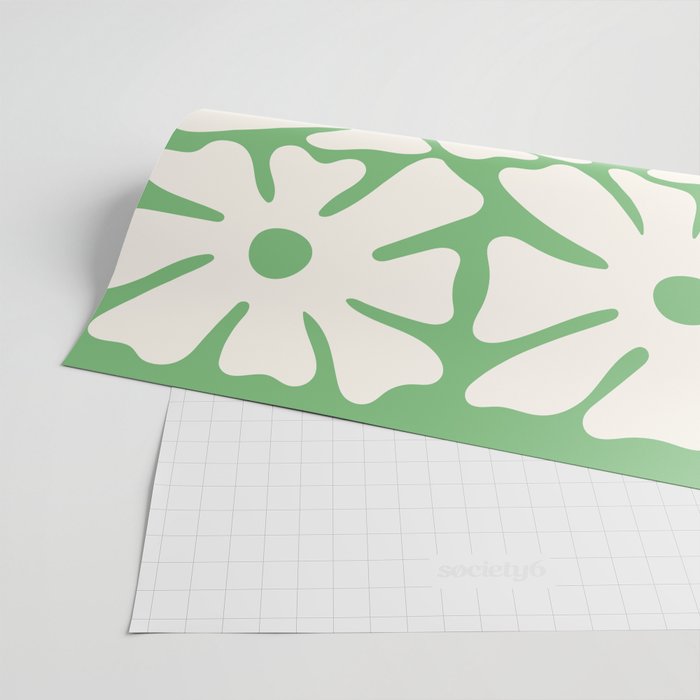 Mid-Century Flowers in Green & White Wrapping Paper Gallery Image 2