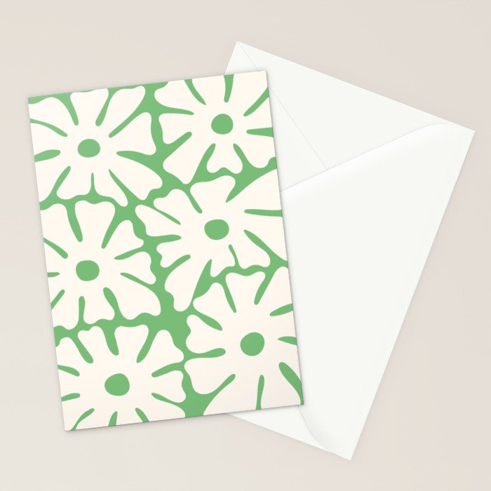 Mid-Century Flowers in Green & White Stationery Card Gallery Image 2