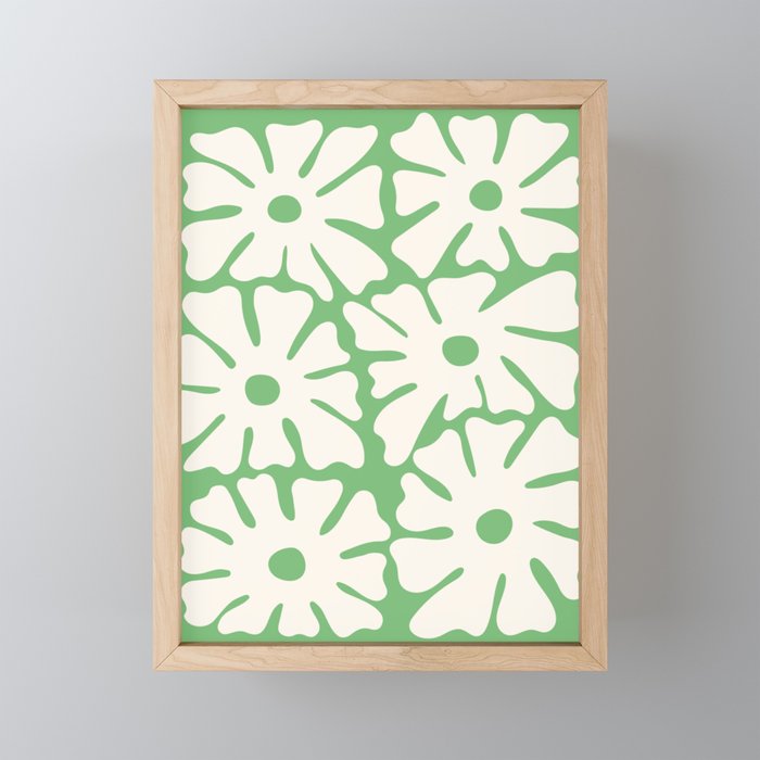 Mid-Century Flowers in Green & White Mini Art Print Gallery Image 1