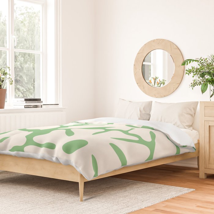 Mid-Century Flowers in Green & White Duvet Cover Gallery Image 2