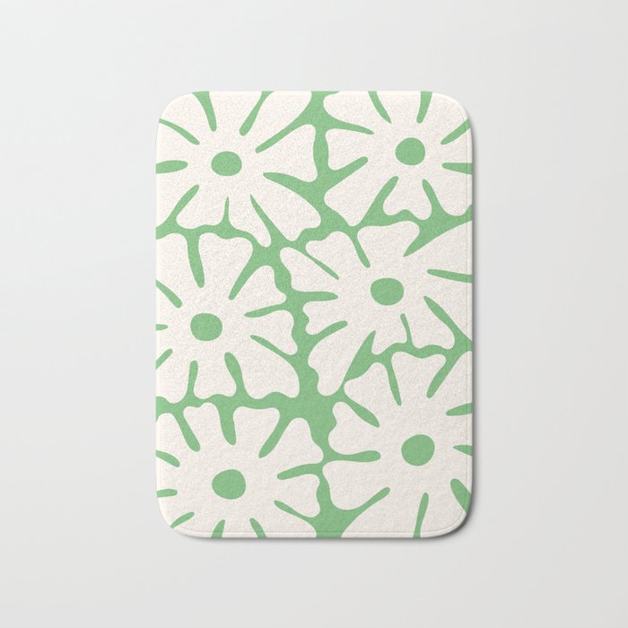 Mid-Century Flowers in Green & White Bath Mat Gallery Image 1