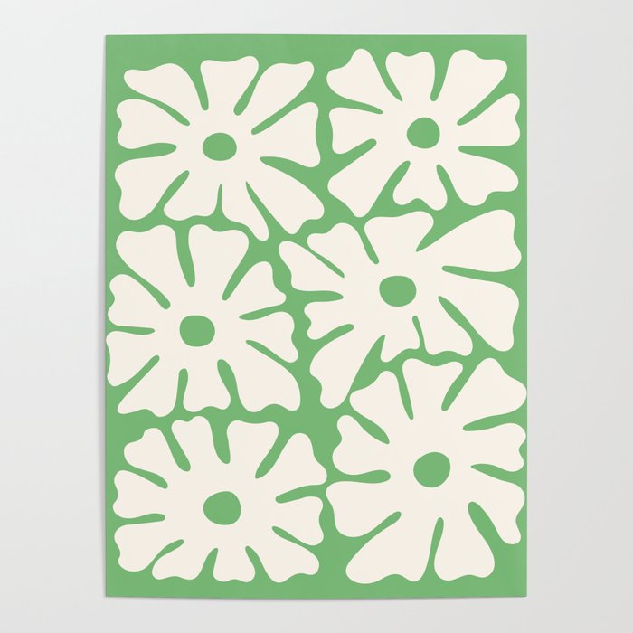 Mid-Century Flowers in Green & White Poster Gallery Image 4