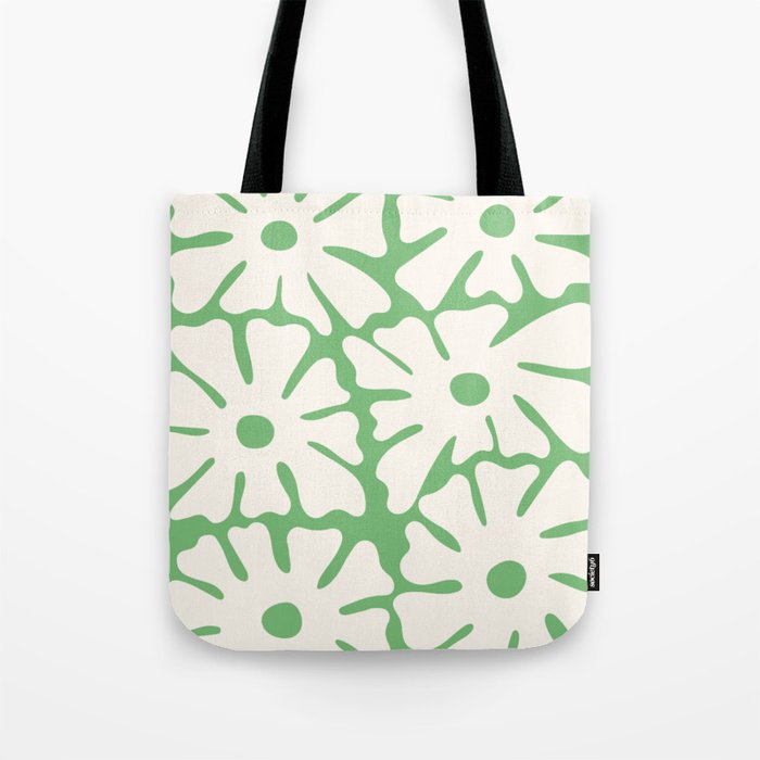 Mid-Century Flowers in Green & White Tote Bag Gallery Image 1