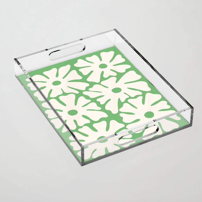 Mid-Century Flowers in Green & White Acrylic Tray Gallery Image 1