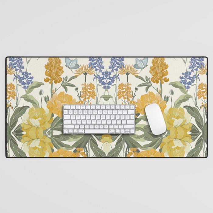 Wildflowers and Butterflies, Floral Prints, Yellow and Blue Desk Mat Gallery Image 1