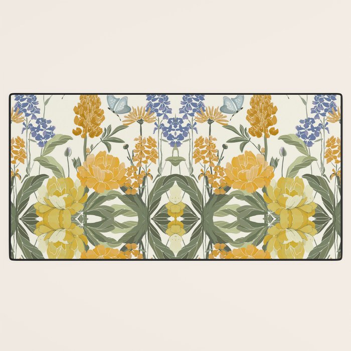 Wildflowers and Butterflies, Floral Prints, Yellow and Blue Desk Mat Gallery Image 3