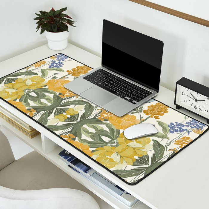 Wildflowers and Butterflies, Floral Prints, Yellow and Blue Desk Mat Gallery Image 2