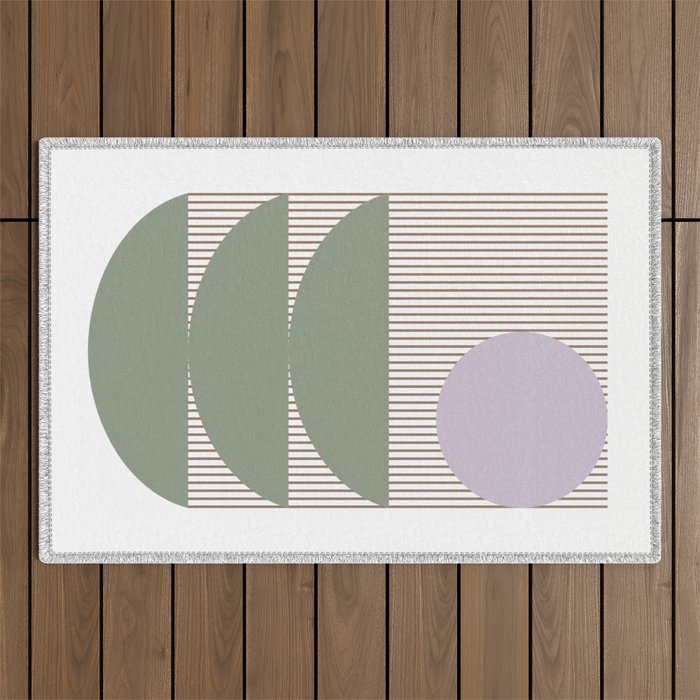 Lines and Shapes in Moss and Lilac Outdoor Rug Gallery Image 1