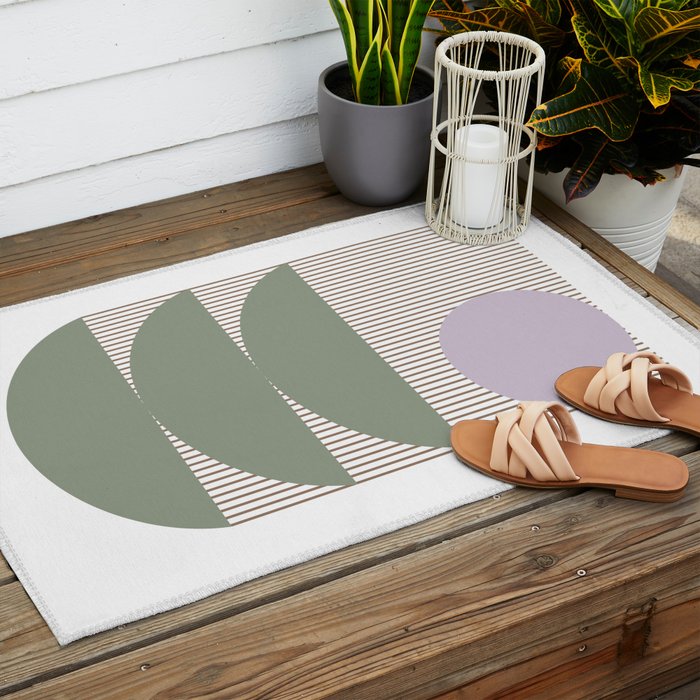 Lines and Shapes in Moss and Lilac Outdoor Rug Gallery Image 2