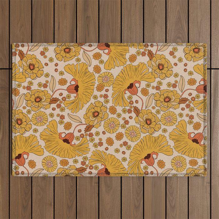 70s Floral Pattern Outdoor Rug Gallery Image 1