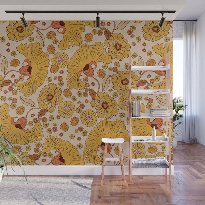 70s Floral Pattern Wall Mural Gallery Image 1