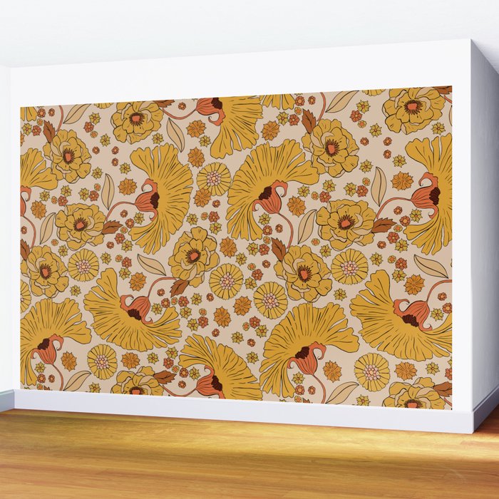70s Floral Pattern Wall Mural Gallery Image 2