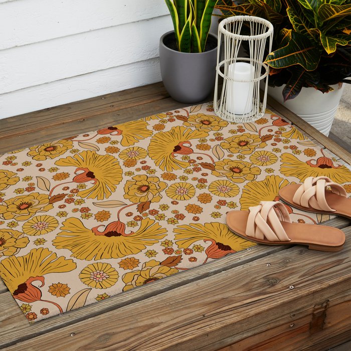 70s Floral Pattern Outdoor Rug Gallery Image 2