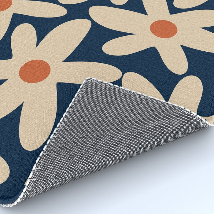 Daisy Time Retro Floral Pattern in Midcentury Blue Orange Beige Rug Gallery Image 4