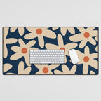 Daisy Time Retro Floral Pattern in Midcentury Blue Orange Beige Desk Mat Gallery Image 1