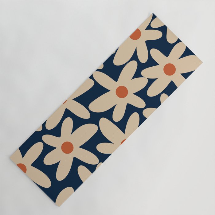Daisy Time Retro Floral Pattern in Midcentury Blue Orange Beige Yoga Mat Gallery Image 1