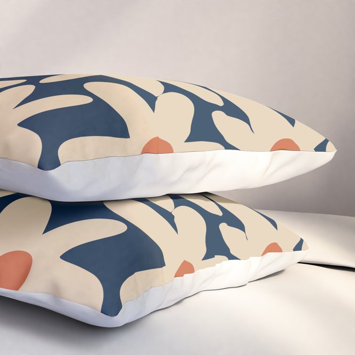 Daisy Time Retro Floral Pattern in Midcentury Blue Orange Beige Pillow Sham Gallery Image 3
