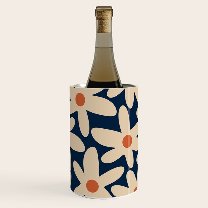 Daisy Time Retro Floral Pattern in Midcentury Blue Orange Beige Wine Chiller Gallery Image 1
