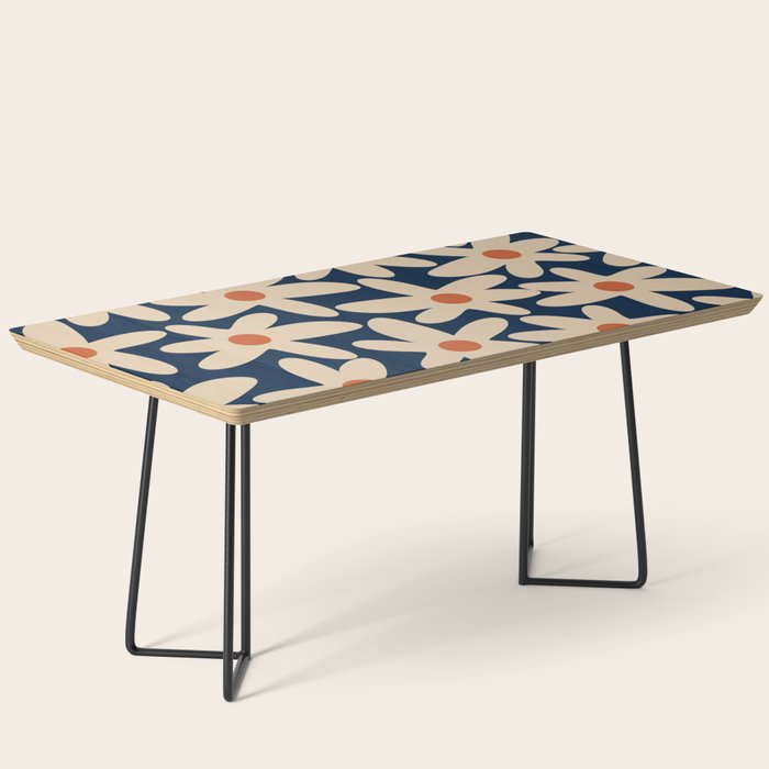 Daisy Time Retro Floral Pattern in Midcentury Blue Orange Beige Coffee Table Gallery Image 1