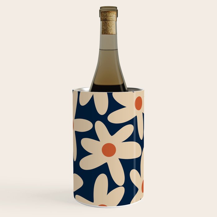 Daisy Time Retro Floral Pattern in Midcentury Blue Orange Beige Wine Chiller Gallery Image 2