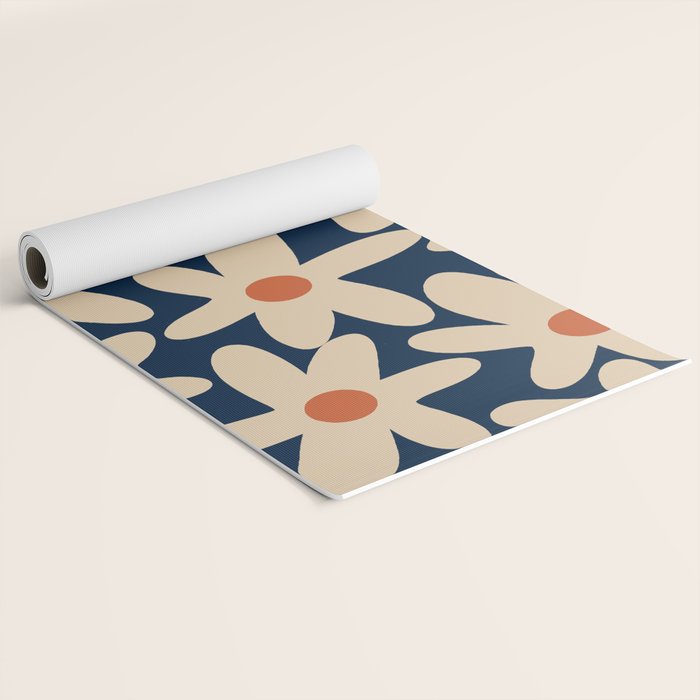 Daisy Time Retro Floral Pattern in Midcentury Blue Orange Beige Yoga Mat Gallery Image 2
