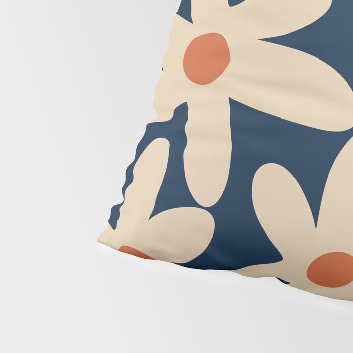 Daisy Time Retro Floral Pattern in Midcentury Blue Orange Beige Pillow Sham Gallery Image 4