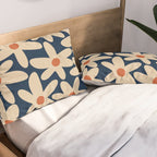 Daisy Time Retro Floral Pattern in Midcentury Blue Orange Beige Pillow Sham Gallery Image 2
