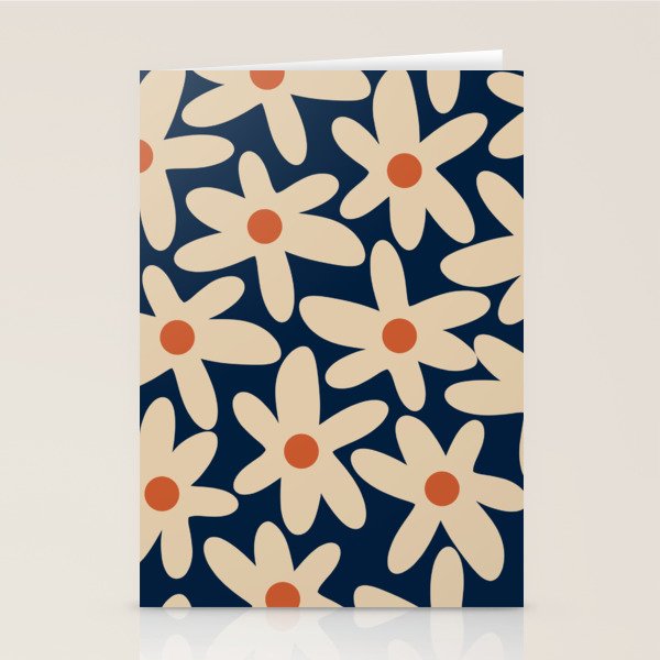 Daisy Time Retro Floral Pattern in Midcentury Blue Orange Beige Stationery Card Gallery Image 2