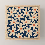 Daisy Time Retro Floral Pattern in Midcentury Blue Orange Beige Mini Art Print Gallery Image 1