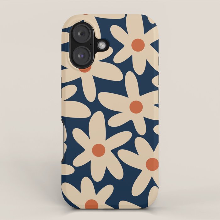 Daisy Time Retro Floral Pattern in Midcentury Blue Orange Beige iPhone Case Gallery Image 1