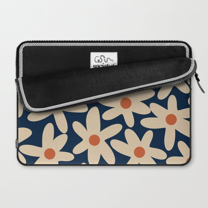 Daisy Time Retro Floral Pattern in Midcentury Blue Orange Beige Laptop Sleeve Gallery Image 2