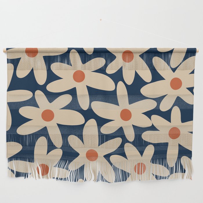 Daisy Time Retro Floral Pattern in Midcentury Blue Orange Beige Wall Hanging Gallery Image 1