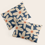 Daisy Time Retro Floral Pattern in Midcentury Blue Orange Beige Pillow Sham Gallery Image 3