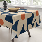 Daisy Time Retro Floral Pattern in Midcentury Blue Orange Beige Tablecloth Gallery Image 3