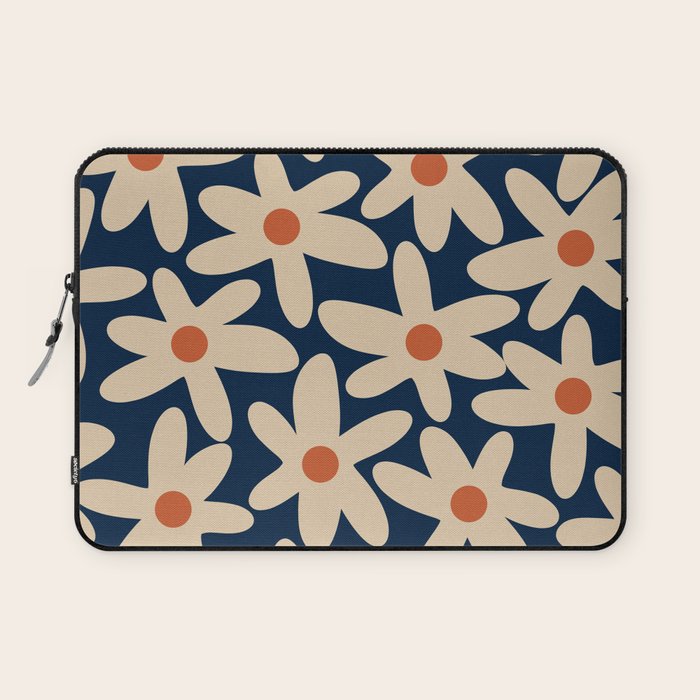 Daisy Time Retro Floral Pattern in Midcentury Blue Orange Beige Laptop Sleeve Gallery Image 1