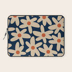 Daisy Time Retro Floral Pattern in Midcentury Blue Orange Beige Laptop Sleeve Gallery Image 1