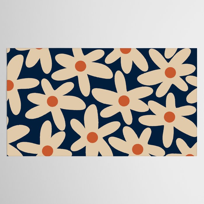 Daisy Time Retro Floral Pattern in Midcentury Blue Orange Beige Tablecloth Gallery Image 2