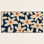 Daisy Time Retro Floral Pattern in Midcentury Blue Orange Beige Desk Mat Gallery Image 3