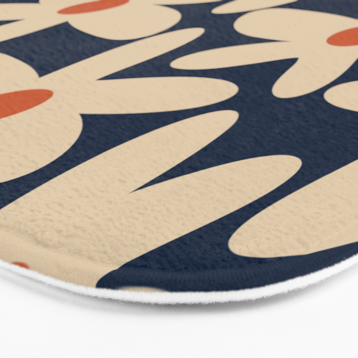 Daisy Time Retro Floral Pattern in Midcentury Blue Orange Beige Bath Mat Gallery Image 3