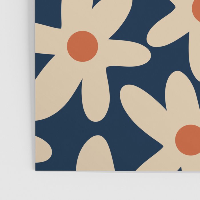 Daisy Time Retro Floral Pattern in Midcentury Blue Orange Beige Poster Gallery Image 3