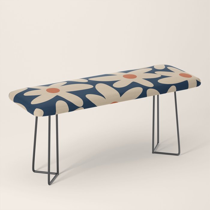 Daisy Time Retro Floral Pattern in Midcentury Blue Orange Beige Bench Gallery Image 1