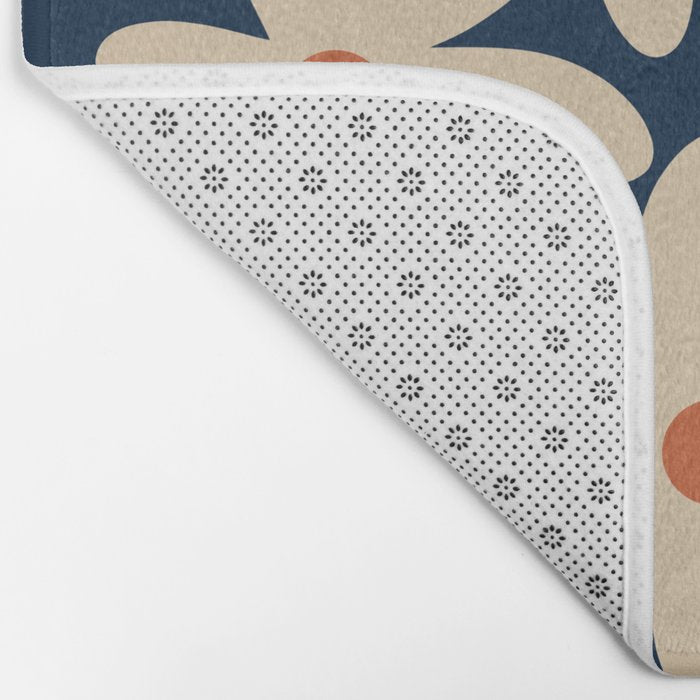 Daisy Time Retro Floral Pattern in Midcentury Blue Orange Beige Bath Mat Gallery Image 2