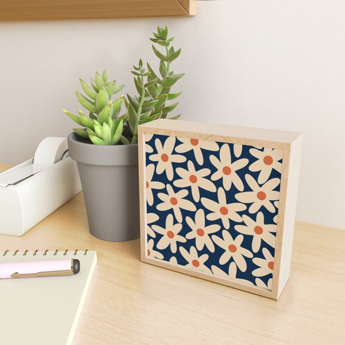 Daisy Time Retro Floral Pattern in Midcentury Blue Orange Beige Mini Art Print Gallery Image 2