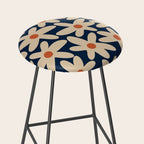 Daisy Time Retro Floral Pattern in Midcentury Blue Orange Beige Stool Gallery Image 2