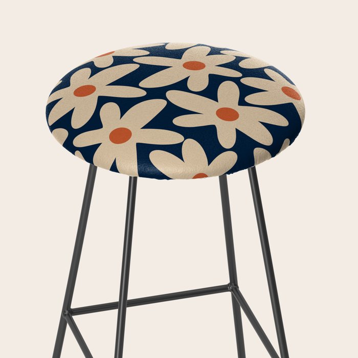 Daisy Time Retro Floral Pattern in Midcentury Blue Orange Beige Stool Gallery Image 2