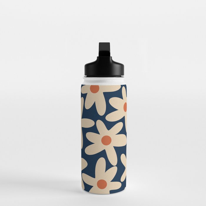 Daisy Time Retro Floral Pattern in Midcentury Blue Orange Beige Water Bottle Gallery Image 3